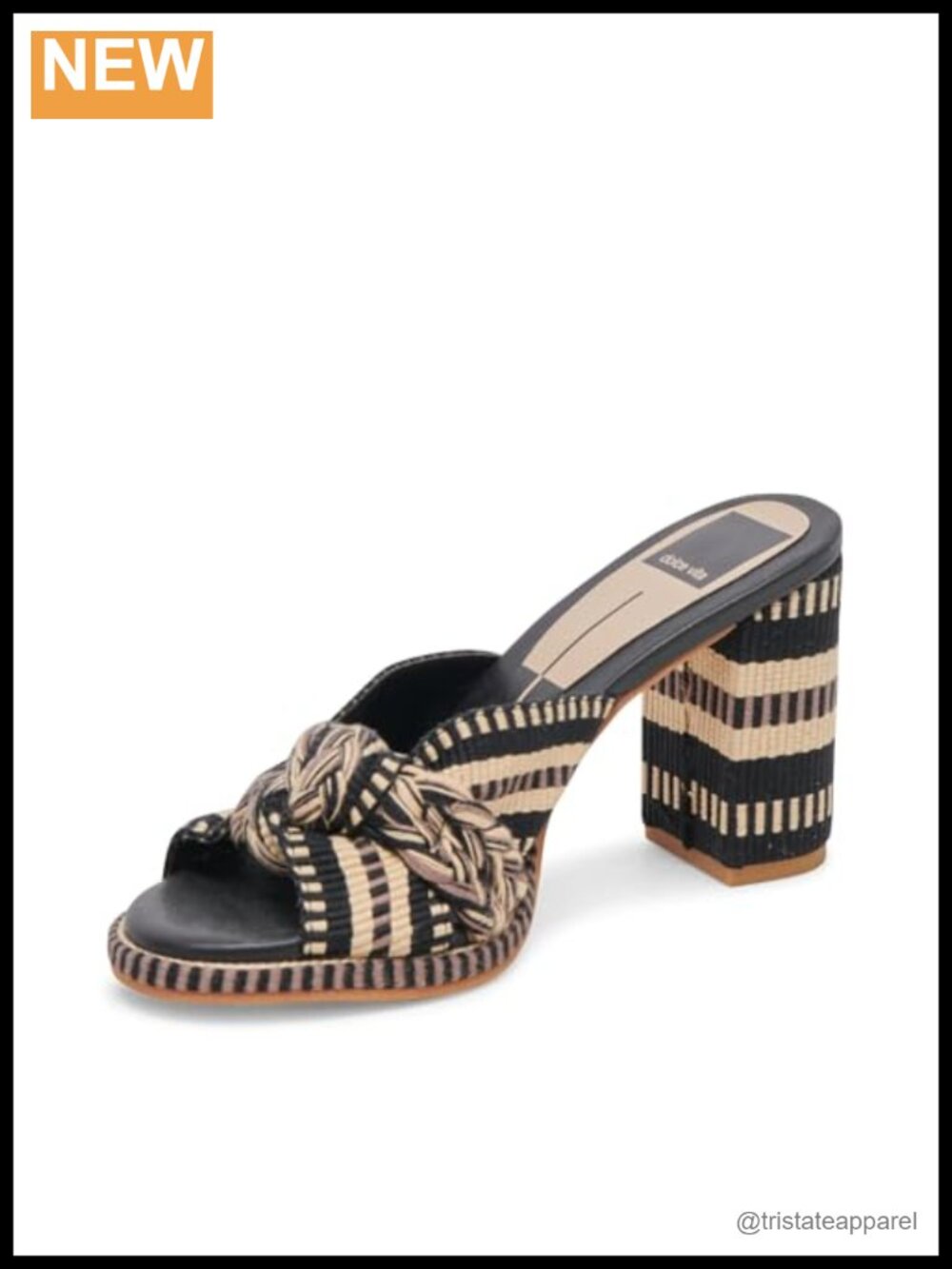 Woven Slide Heeled Sandals with Ankle Strap and Block Heel
